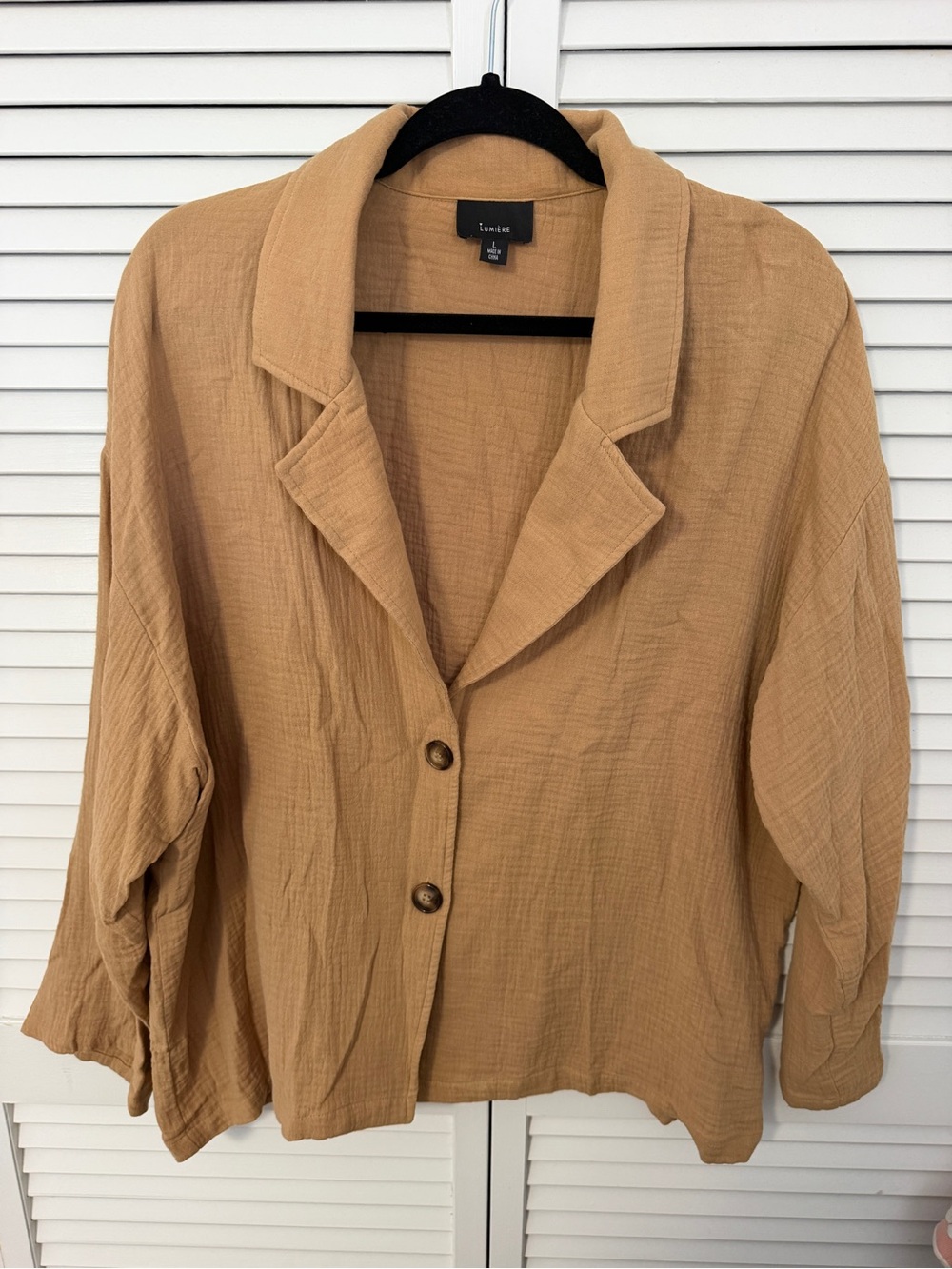 LinenBlend Tan Button-Front Women's Top Size L
